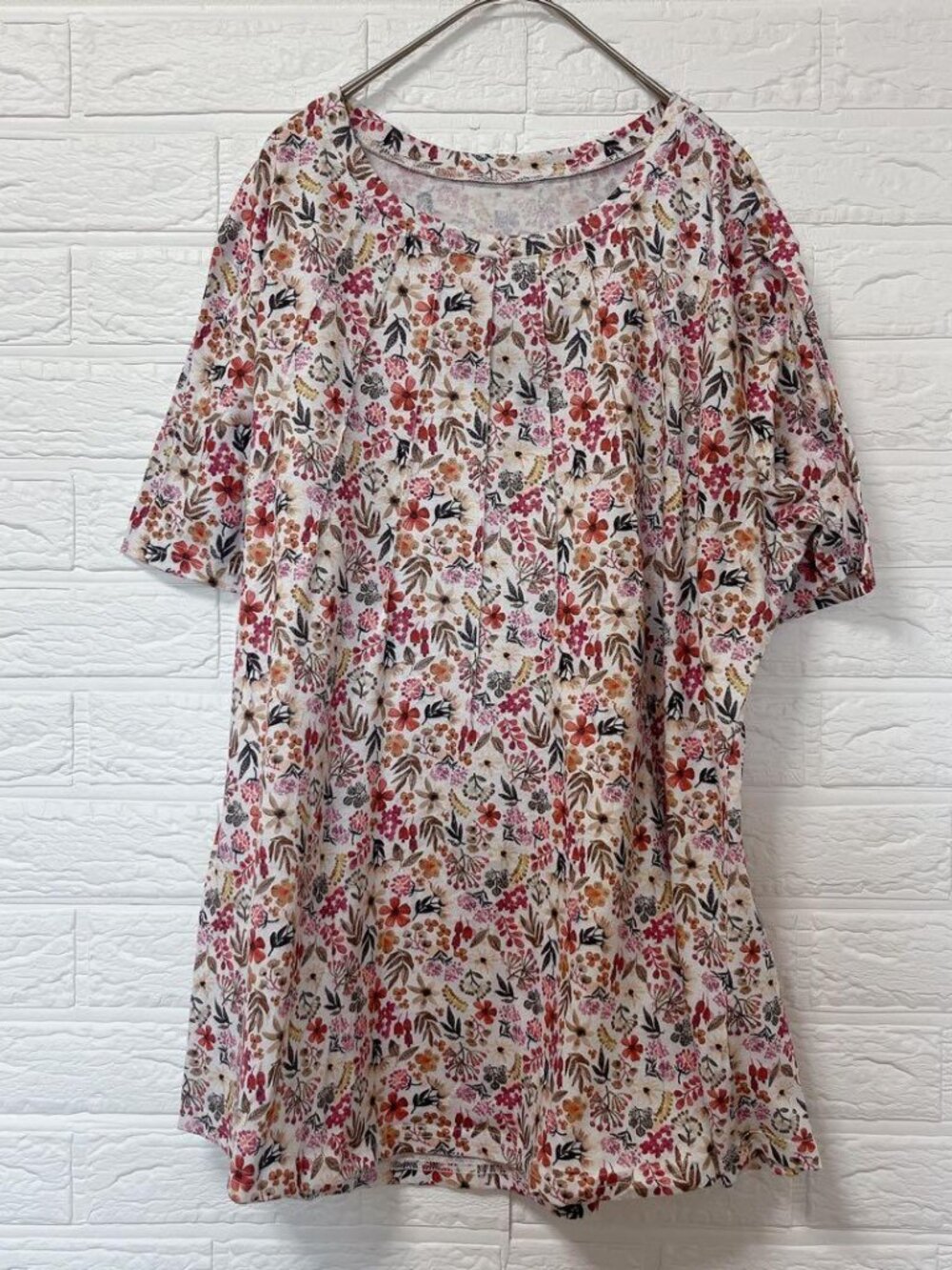 Kist Floral Print Crew Neck Short Sleeve Top White & Red